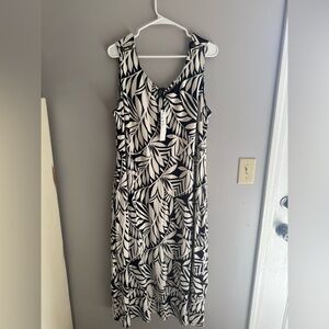 Nicole Miller Jersey Maxi Tank Dress Black White Tropical Floral Womens SZ 2X